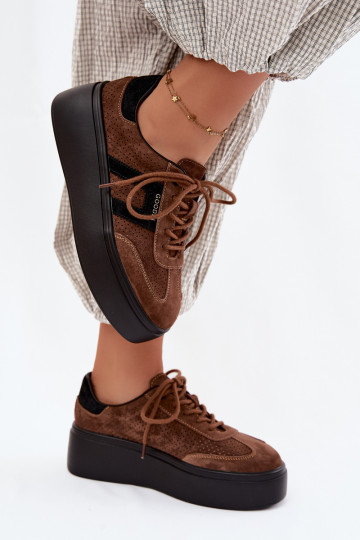 Sneakers marroni da donna con piattaforma e perforazione Umbry