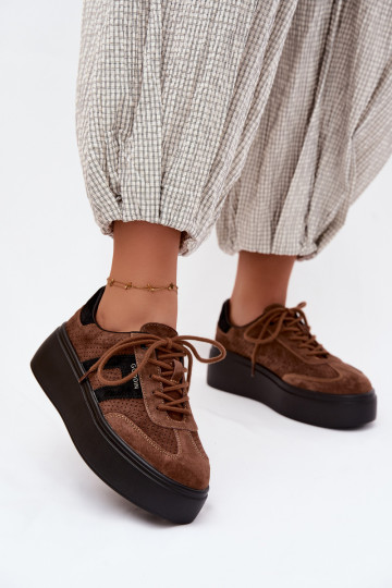 Sneakers marroni da donna con piattaforma e perforazione Umbry 2