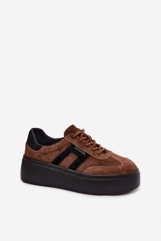 Sneakers marroni da donna con piattaforma e perforazione Umbry