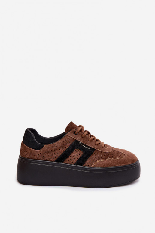 Sneakers marroni da donna con piattaforma e perforazione Umbry