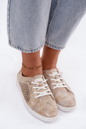 Scarpe color sabbia con motivo e elementi traforati in suede sintetico Tenebra