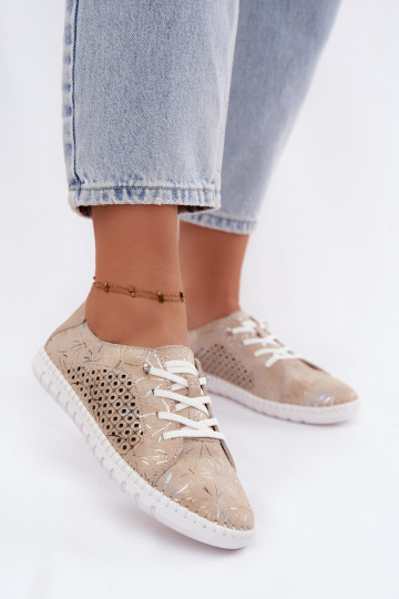 Scarpe color sabbia con motivo e elementi traforati in suede sintetico Tenebra 2