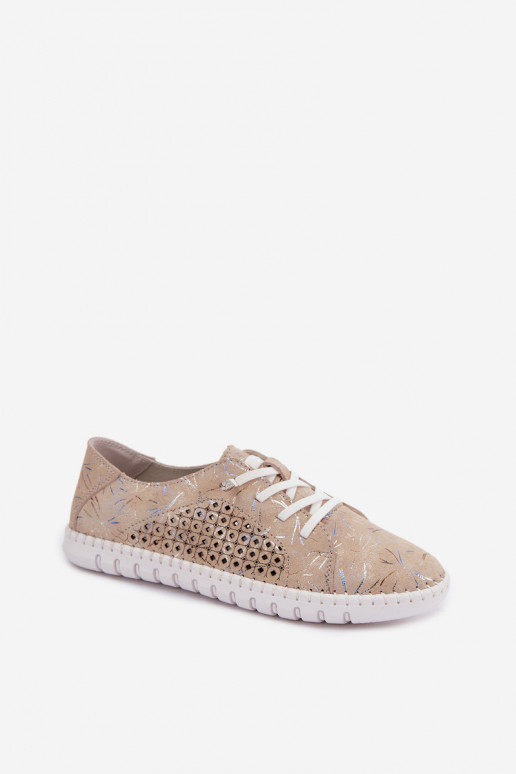 Scarpe color sabbia con motivo e elementi traforati in suede sintetico Tenebra
