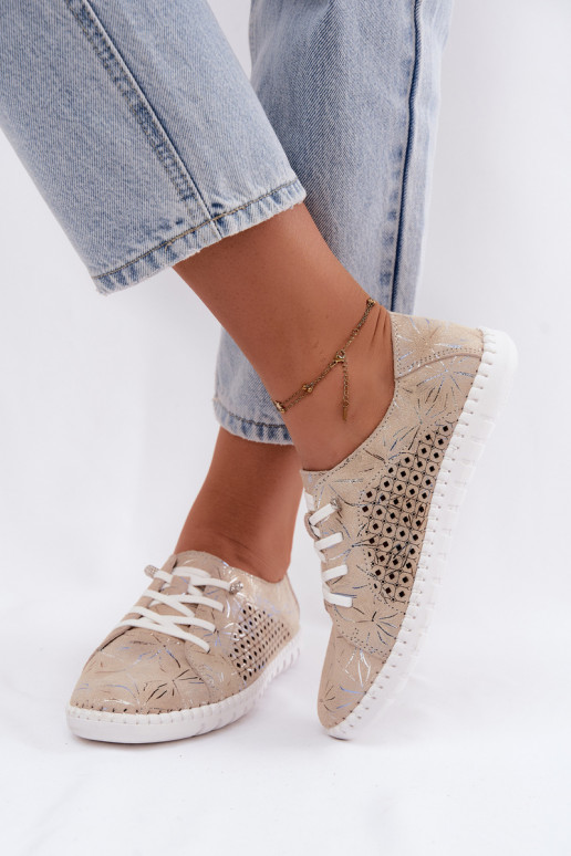 Scarpe color sabbia con motivo e elementi traforati in suede sintetico Tenebra