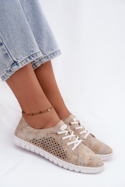 Scarpe color sabbia con motivo e elementi traforati in suede sintetico Tenebra