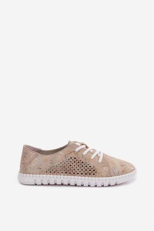 Scarpe color sabbia con motivo e elementi traforati in suede sintetico Tenebra
