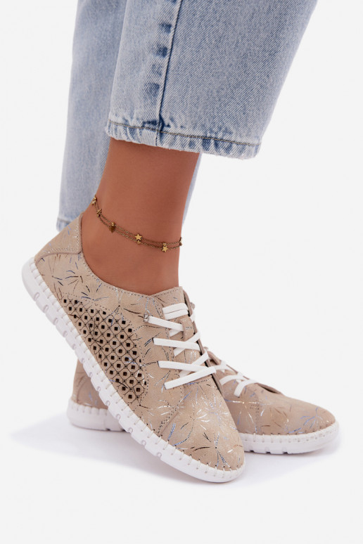Scarpe color sabbia con motivo e elementi traforati in suede sintetico Tenebra