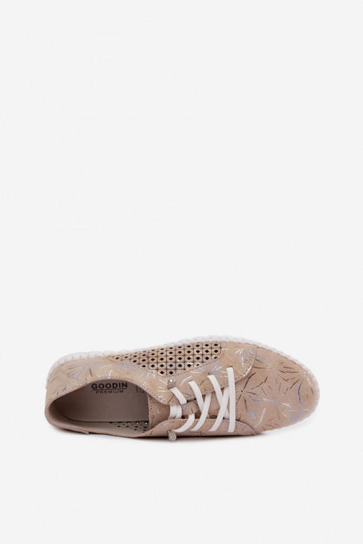 Scarpe color sabbia con motivo e elementi traforati in suede sintetico Tenebra