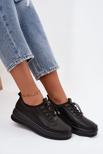 Scarpe nere da donna con piattaforma e perforazione Dalila