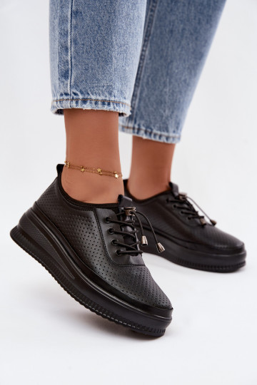 Scarpe nere da donna con piattaforma e perforazione Dalila 2