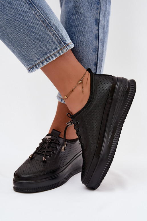 Scarpe nere da donna con piattaforma e perforazione Dalila