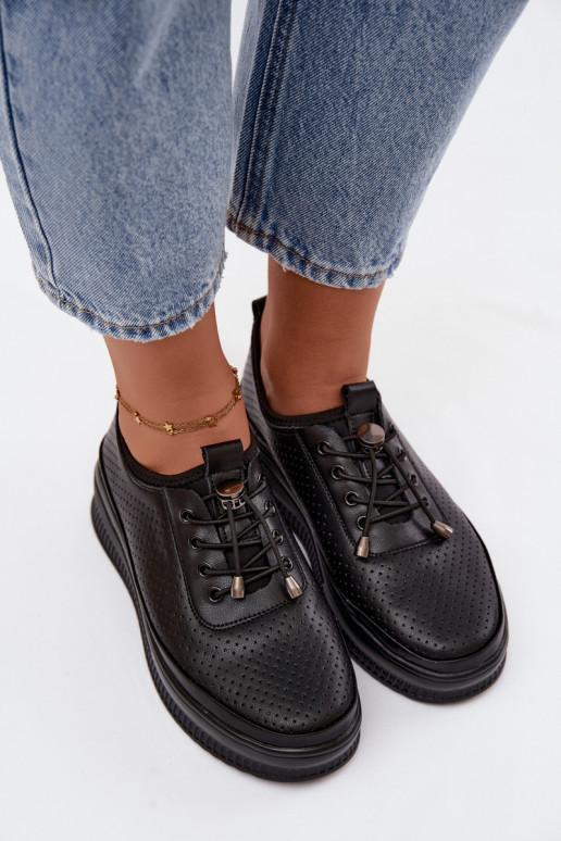 Scarpe nere da donna con piattaforma e perforazione Dalila