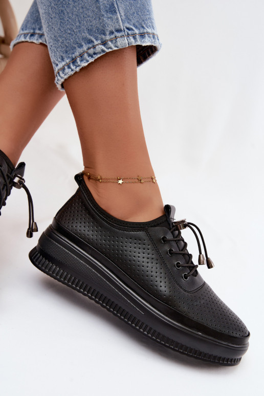 Scarpe nere da donna con piattaforma e perforazione Dalila