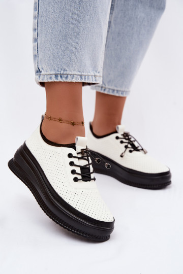 Scarpe bianche da donna con piattaforma e perforazione Dalila 2