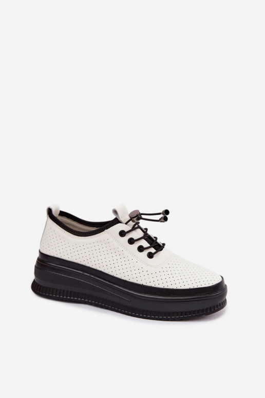 Scarpe bianche da donna con piattaforma e perforazione Dalila