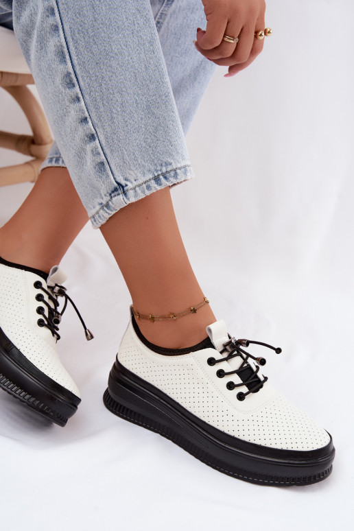 Scarpe bianche da donna con piattaforma e perforazione Dalila