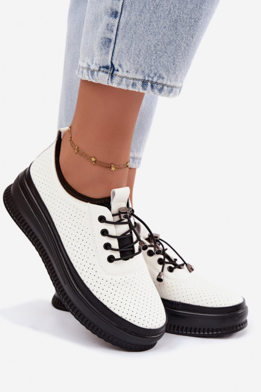 Scarpe bianche da donna con piattaforma e perforazione Dalila