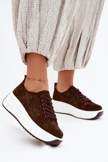 Sneakers color cioccolato da donna in suede sintetico con piattaforma Inaya