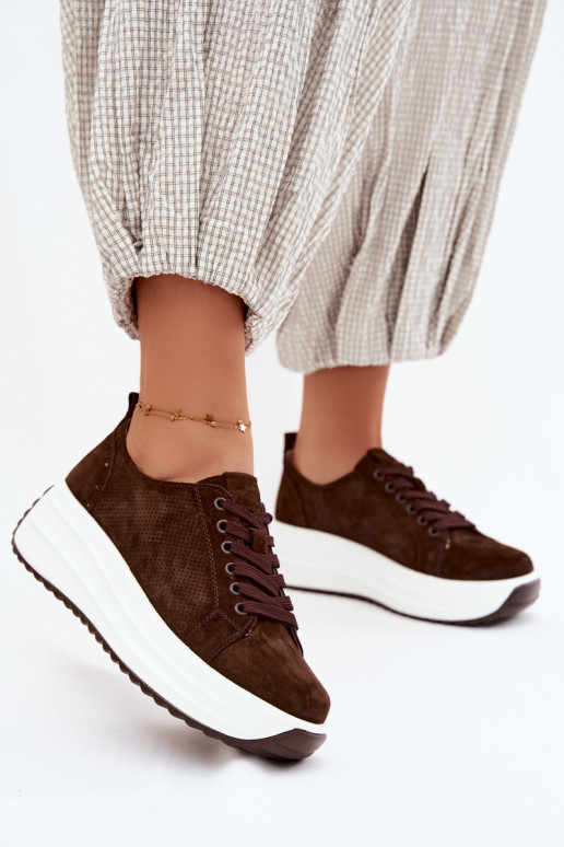 Sneakers color cioccolato da donna in suede sintetico con piattaforma Inaya