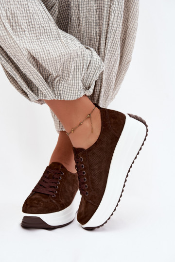 Sneakers color cioccolato da donna in suede sintetico con piattaforma Inaya 2