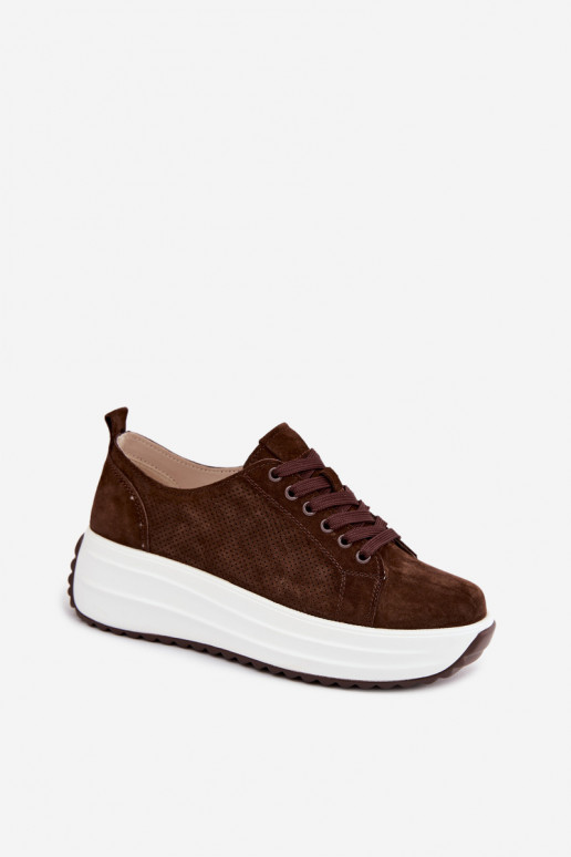 Sneakers color cioccolato da donna in suede sintetico con piattaforma Inaya