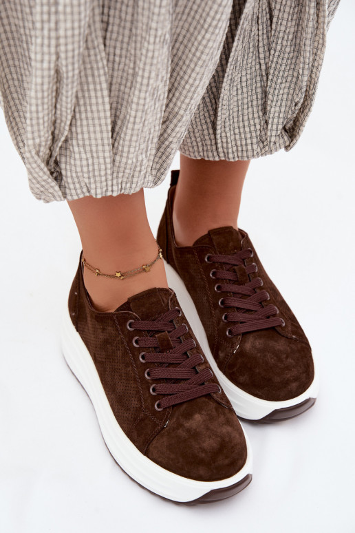 Sneakers color cioccolato da donna in suede sintetico con piattaforma Inaya