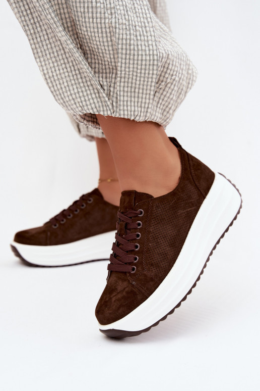 Sneakers color cioccolato da donna in suede sintetico con piattaforma Inaya