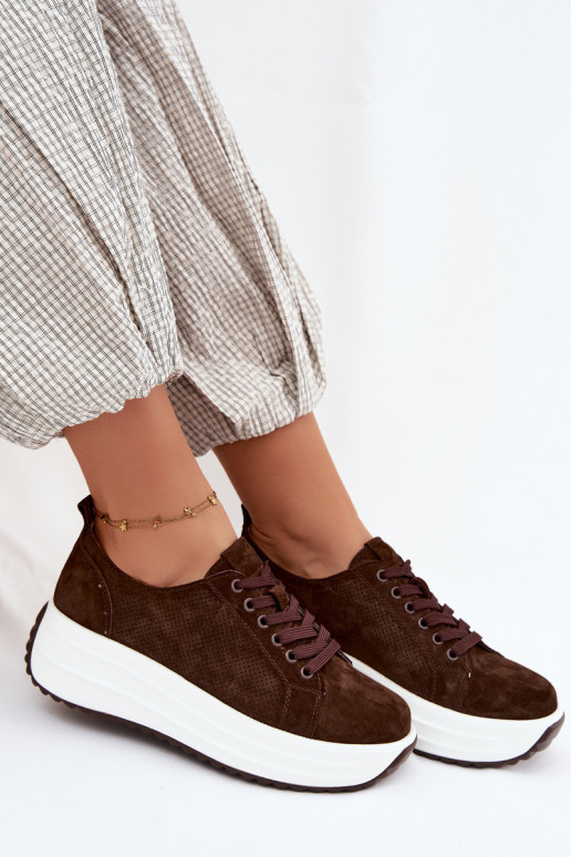 Sneakers color cioccolato da donna in suede sintetico con piattaforma Inaya