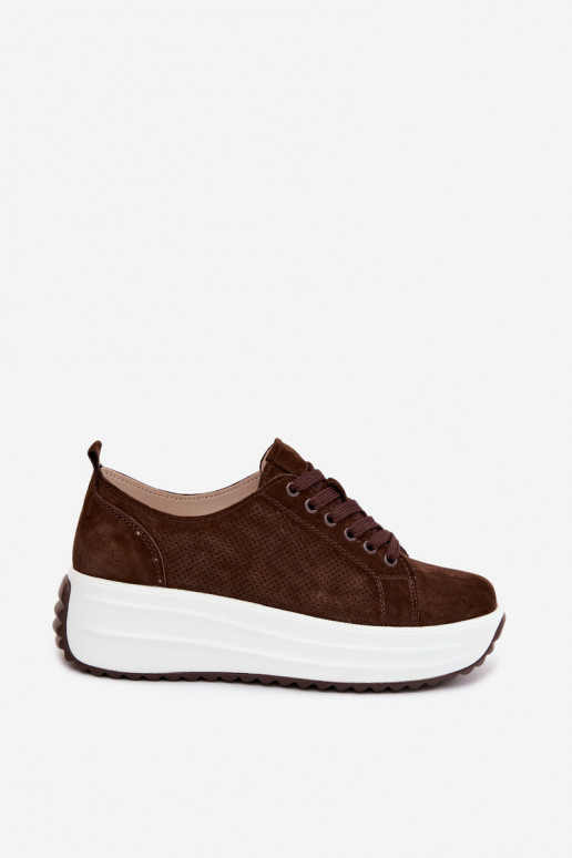 Sneakers color cioccolato da donna in suede sintetico con piattaforma Inaya