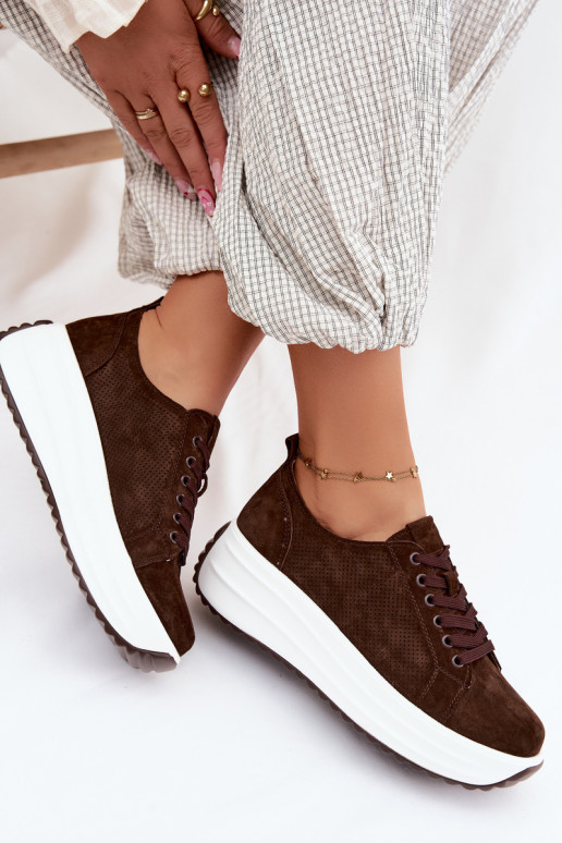 Sneakers color cioccolato da donna in suede sintetico con piattaforma Inaya