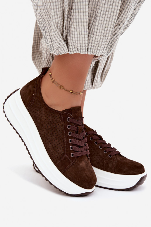 Sneakers color cioccolato da donna in suede sintetico con piattaforma Inaya