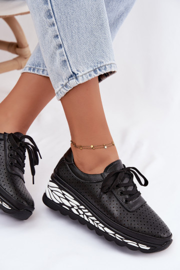Scarpe nere da donna con elementi traforati e piattaforma Morra