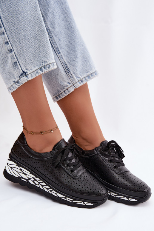 Scarpe nere da donna con elementi traforati e piattaforma Morra