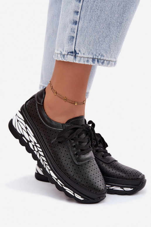 Scarpe nere da donna con elementi traforati e piattaforma Morra