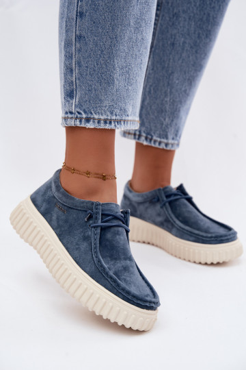 Scarpe blu da donna in suede sintetico con piattaforma Jamila