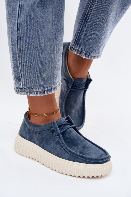 Scarpe blu da donna in suede sintetico con piattaforma Jamila