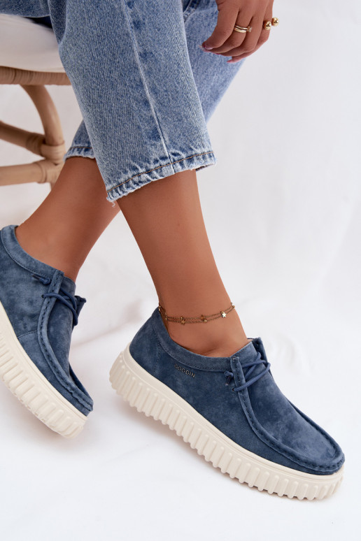 Scarpe blu da donna in suede sintetico con piattaforma Jamila