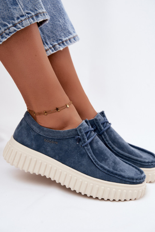 Scarpe blu da donna in suede sintetico con piattaforma Jamila