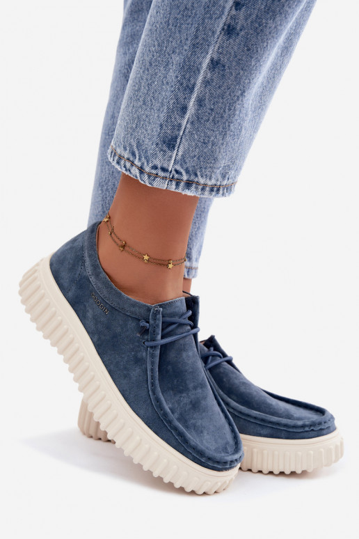 Scarpe blu da donna in suede sintetico con piattaforma Jamila