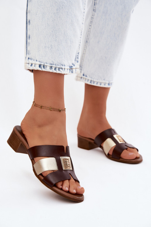 Infradito in pelle da donna con tacco Zazoo color cioccolato