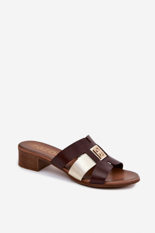 Infradito in pelle da donna con tacco Zazoo color cioccolato