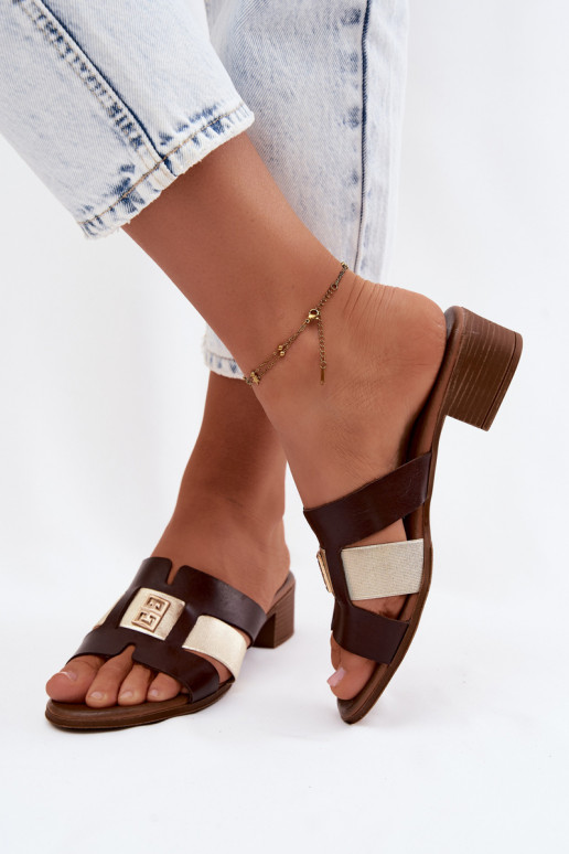 Infradito in pelle da donna con tacco Zazoo color cioccolato
