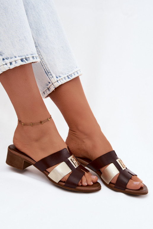 Infradito in pelle da donna con tacco Zazoo color cioccolato