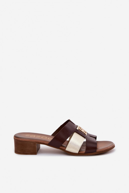 Infradito in pelle da donna con tacco Zazoo color cioccolato