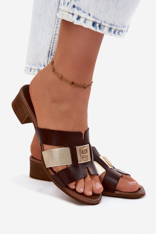 Infradito in pelle da donna con tacco Zazoo color cioccolato