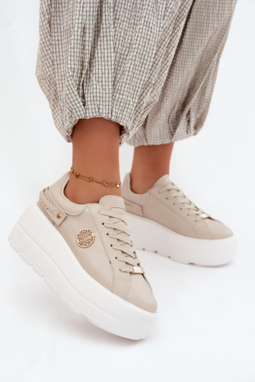 Sneakers in ecopelle con plateau per donne D&A LR61-7095 color sabbia
