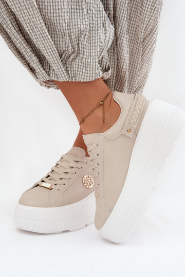 Sneakers in ecopelle con plateau per donne D&A LR61-7095 color sabbia 2
