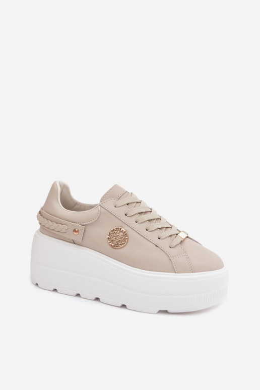 Sneakers in ecopelle con plateau per donne D&A LR61-7095 color sabbia