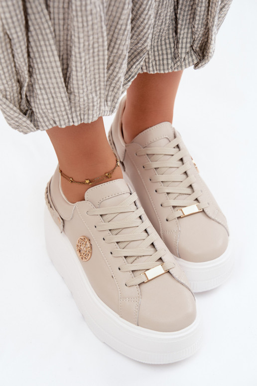 Sneakers in ecopelle con plateau per donne D&A LR61-7095 color sabbia
