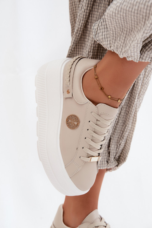 Sneakers in ecopelle con plateau per donne D&A LR61-7095 color sabbia